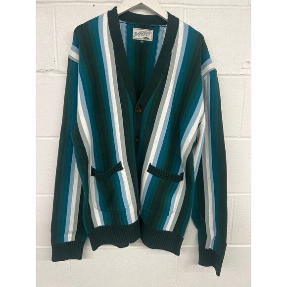 Bogey Boys SzLarge L Teal Green Black Striped Preppy Golf Cardigan Sweater ASO - Picture 3 of 5